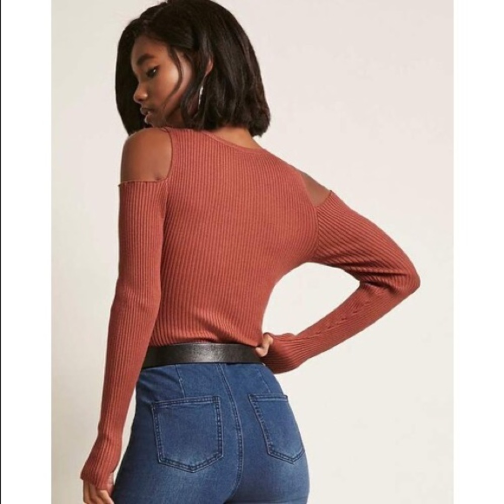 Knit Cold Shoulder Ribbed Bodysuit - Picture 4 of 12
